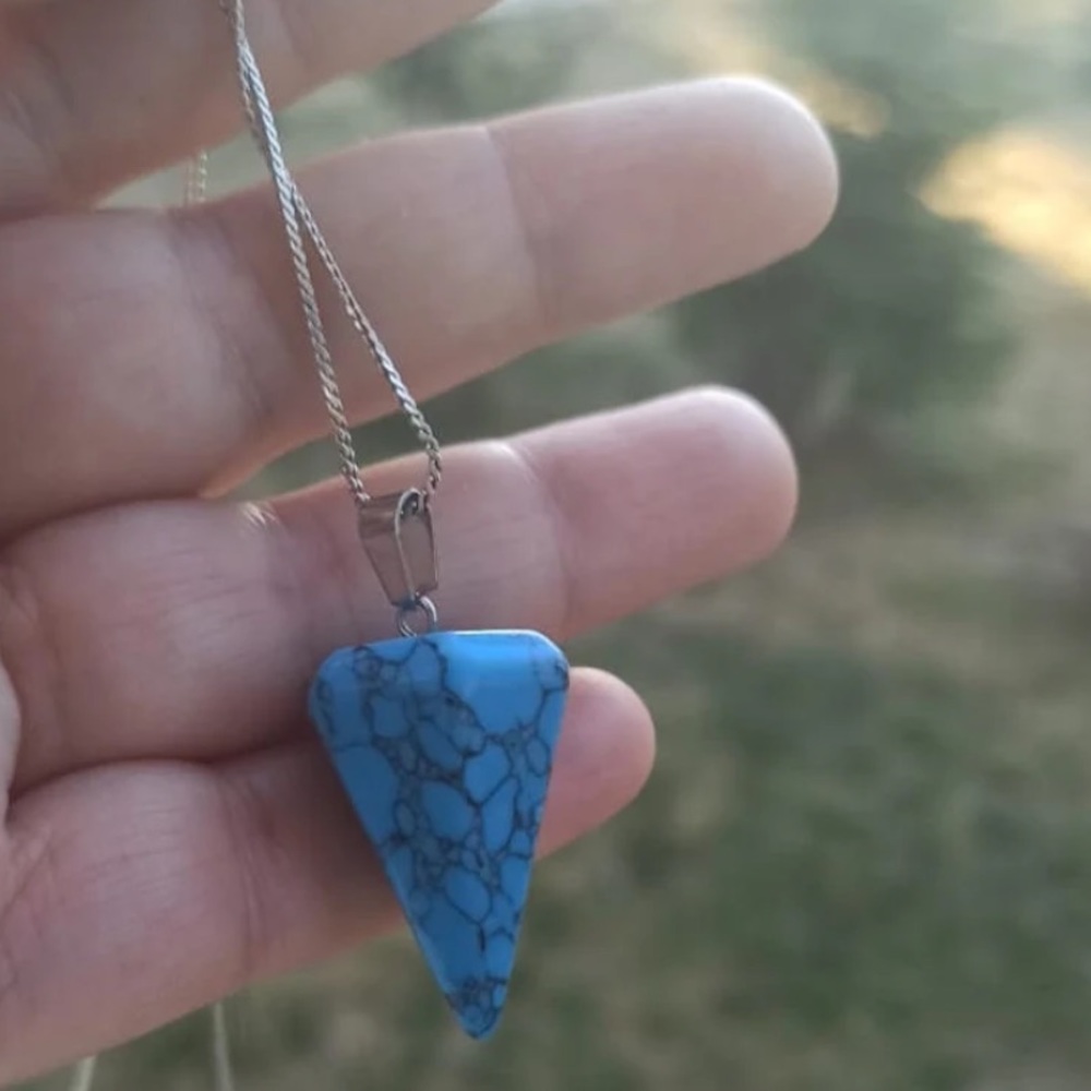 New Unisex Blue Turquoise Pendulum Sterling Silver Healing Crystal Necklace - Picture 8 of 8